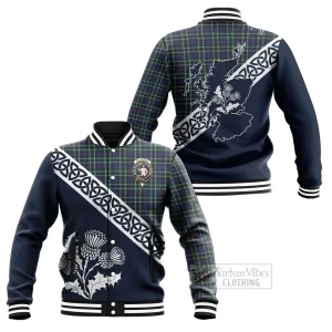 Allardice Tartan Baseball Jacket Featuring Thistle and Scotland Map