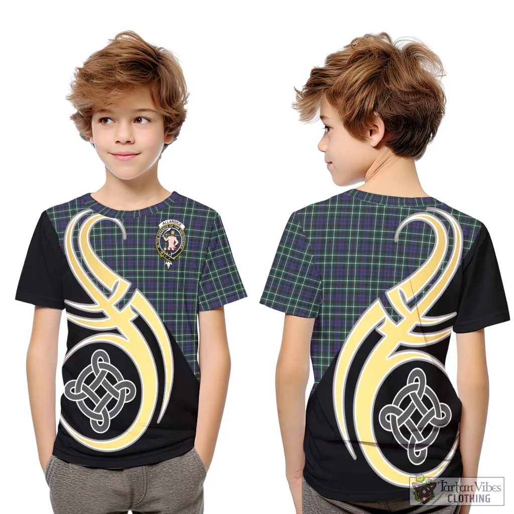 Allardice Tartan Kid T-Shirt with Family Crest and Celtic Symbol Style