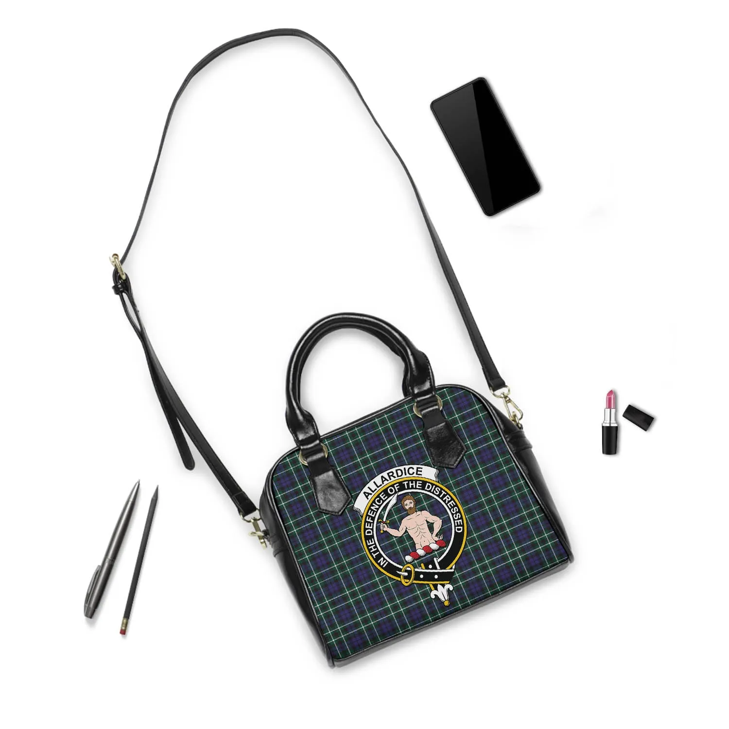 Allardice Tartan Shoulder Handbags with Family Crest