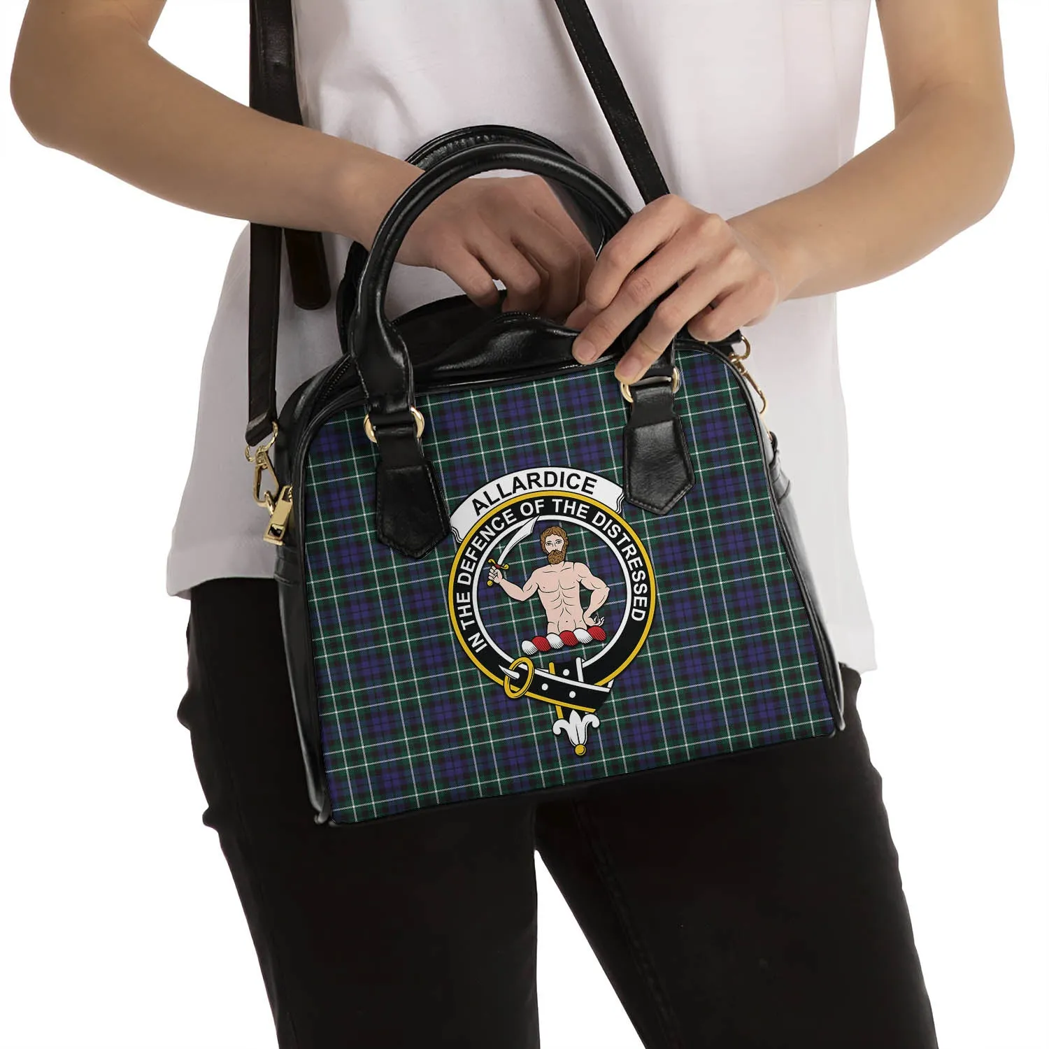 Allardice Tartan Shoulder Handbags with Family Crest