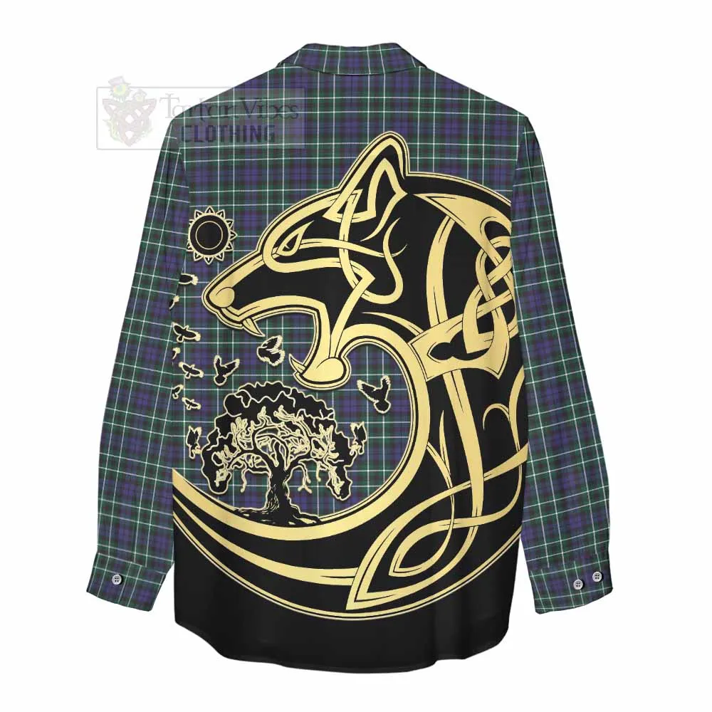 Allardice Tartan Women's Casual Shirt with Family Crest Celtic Wolf Style