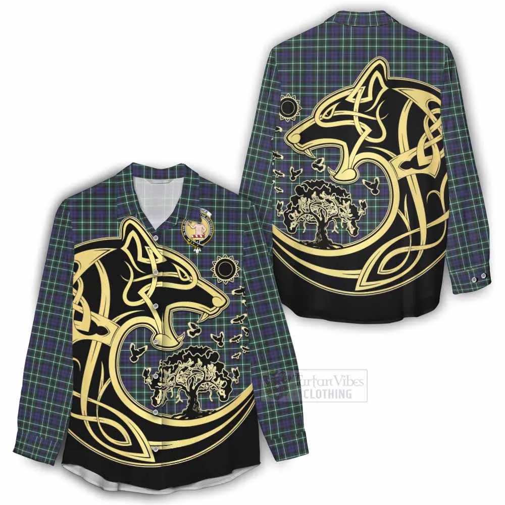 Allardice Tartan Women's Casual Shirt with Family Crest Celtic Wolf Style