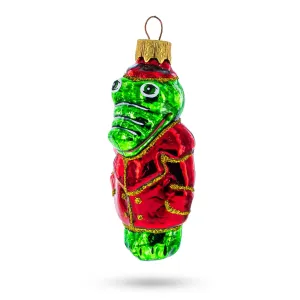 Alligator / Crocodile In Red Jacket Glass Christmas Ornament