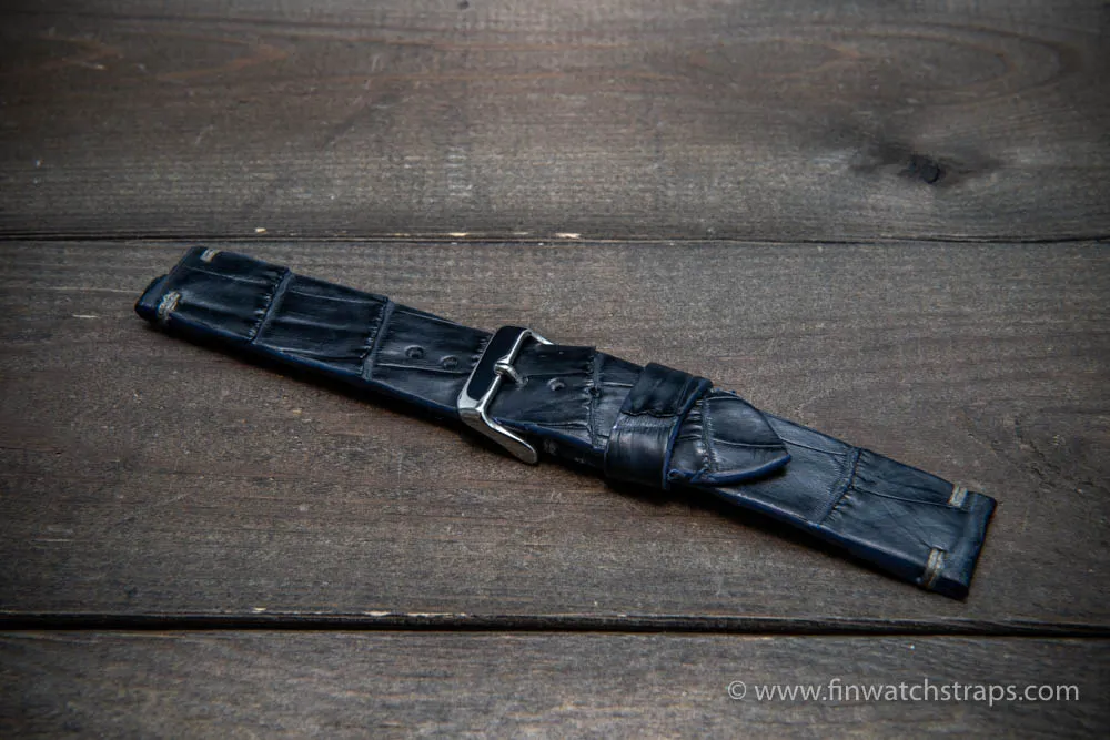 Alligator watch strap navy blue matte, handmade in Finland