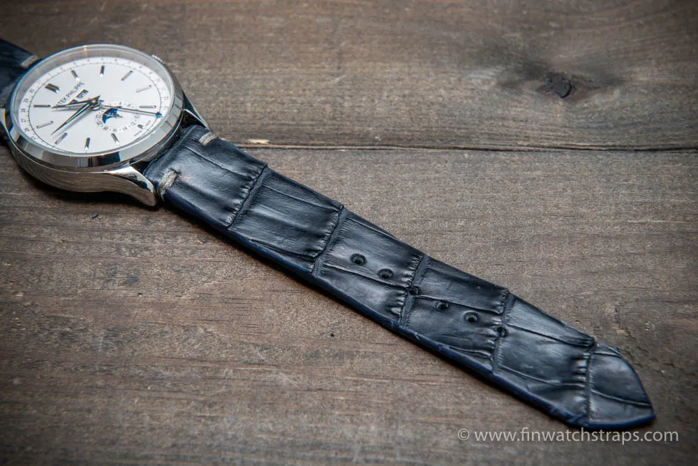 Alligator watch strap navy blue matte, handmade in Finland