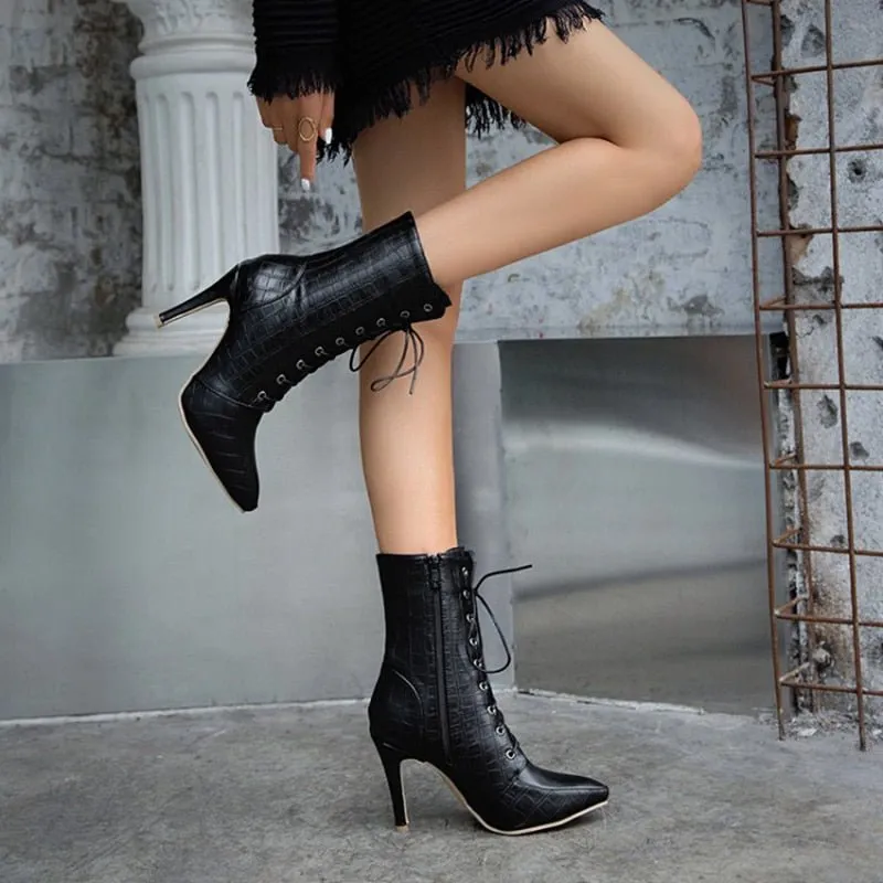 AlliGlam Pointed Toe Alligator Texture Plush Boots