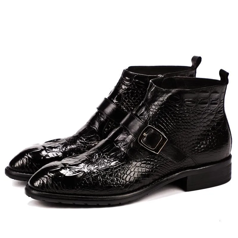 AlliLuxe Chic Alligator Strap Ankle Boots