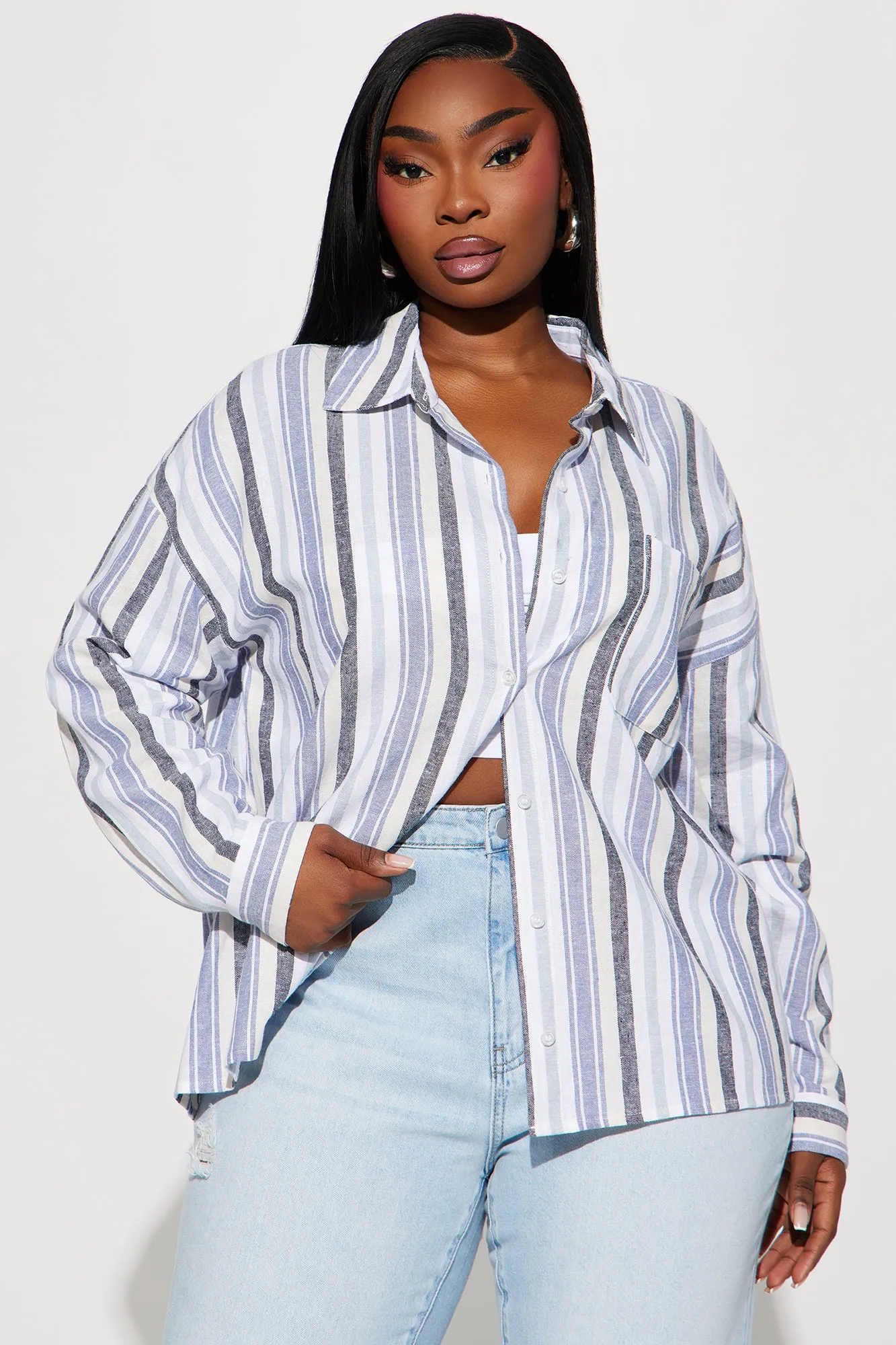 Allison Linen Striped Shirt - Blue/combo