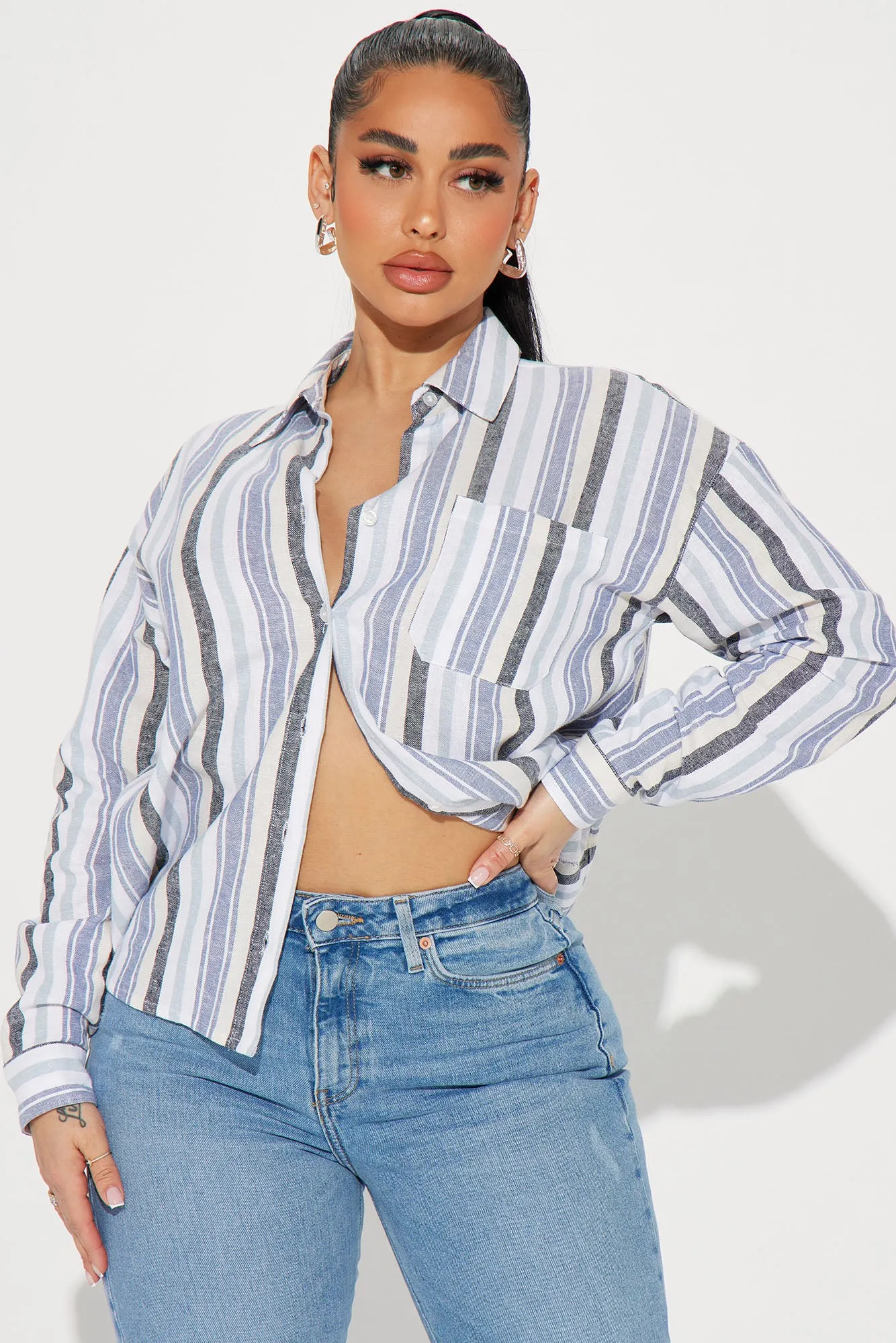 Allison Linen Striped Shirt - Blue/combo