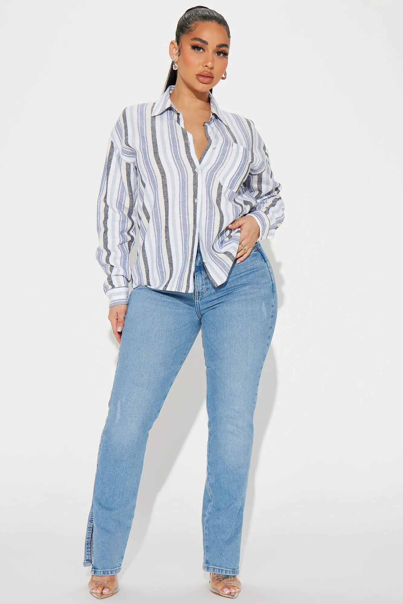 Allison Linen Striped Shirt - Blue/combo