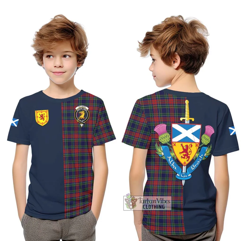 Allison Red Tartan Kid T-Shirt Alba with Scottish Lion Royal Arm Half Style