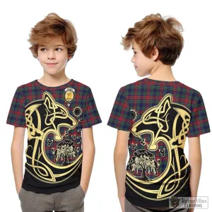 Allison Red Tartan Kid T-Shirt with Family Crest Celtic Wolf Style