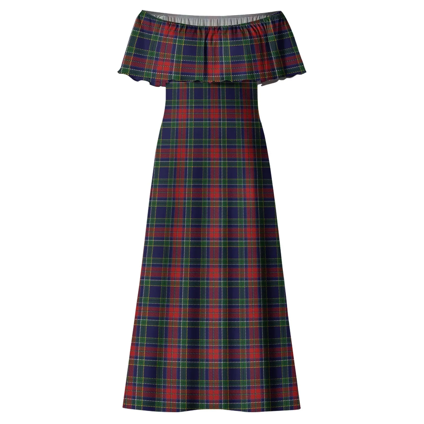 Allison Red Tartan Off Shoulder Long Dress