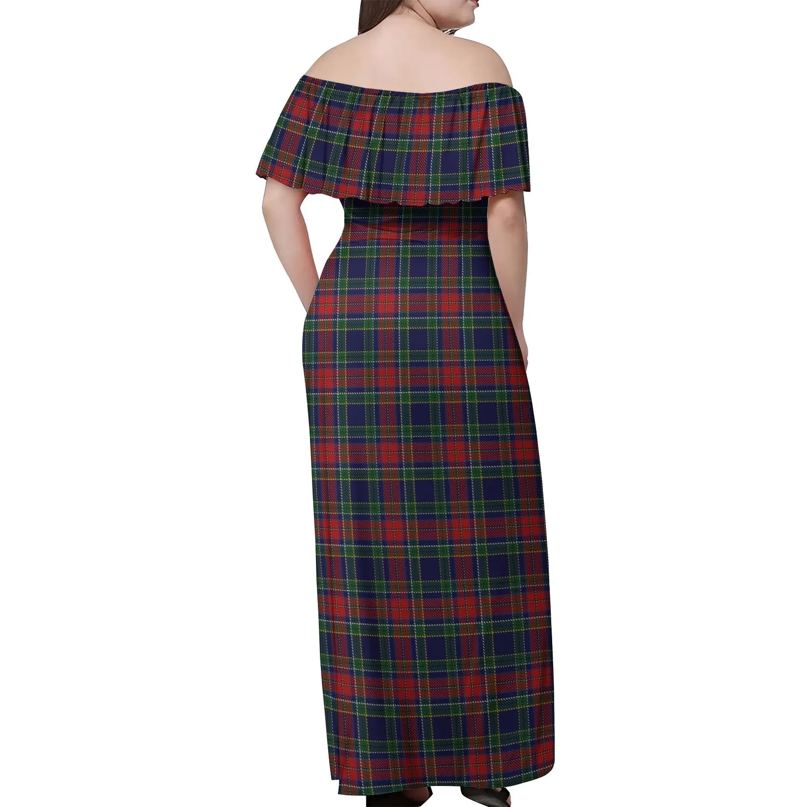 Allison Red Tartan Off Shoulder Long Dress