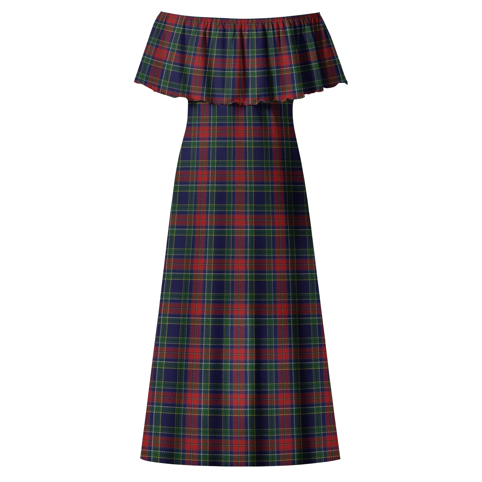 Allison Red Tartan Off Shoulder Long Dress