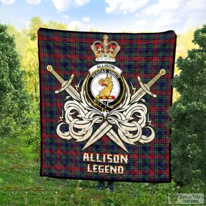 Allison Red Tartan Quilt with Clan Crest and the Golden Sword of Courageous Legacy