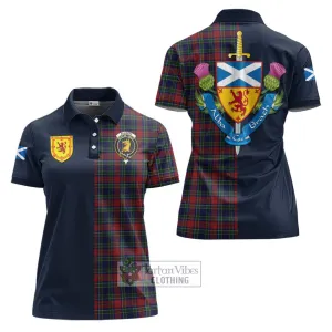 Allison Red Tartan Women's Polo Shirt Alba with Scottish Lion Royal Arm Half Style