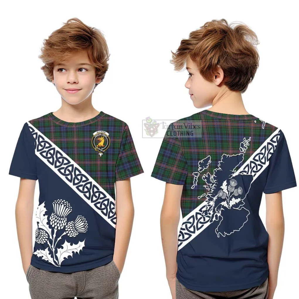 Allison Tartan Kid T-Shirt Featuring Thistle and Scotland Map