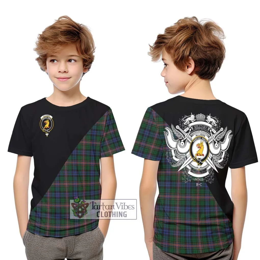 Allison Tartan Kid T-Shirt with Family Crest and Military Logo Style