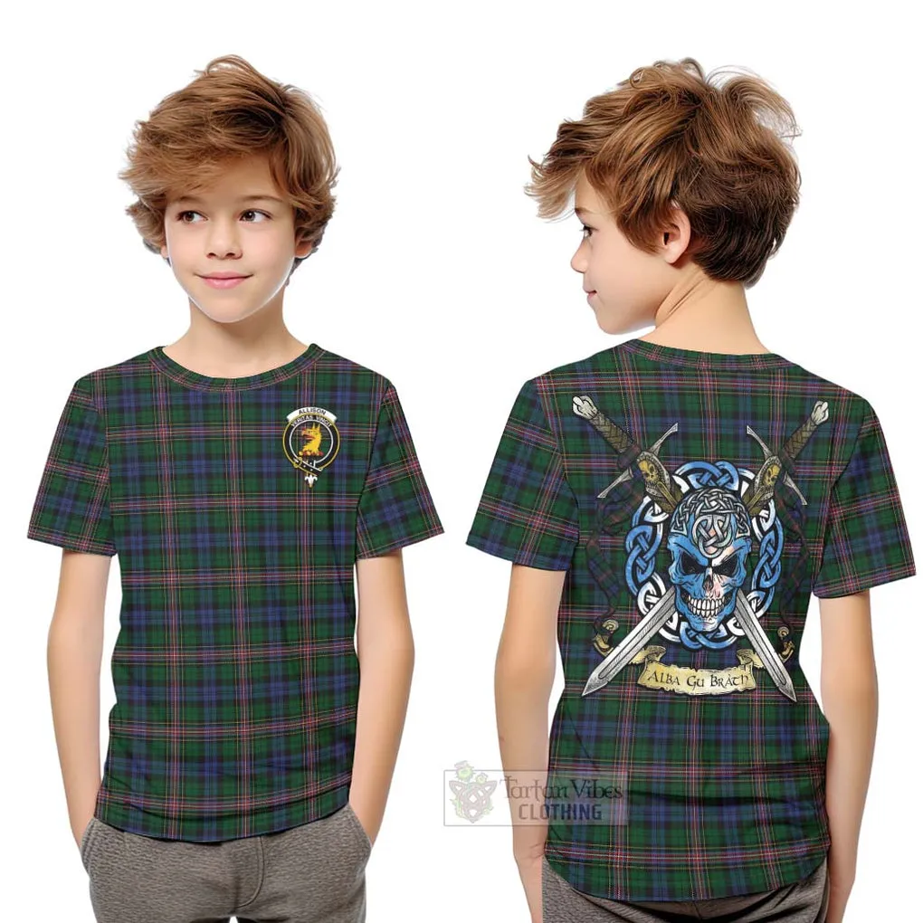 Allison Tartan Kid T-Shirt with Family Crest Celtic Skull Style