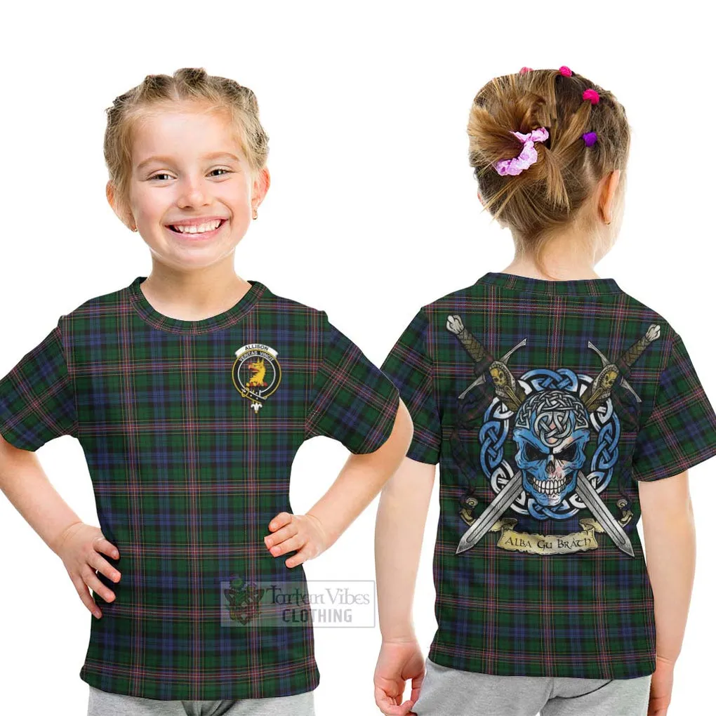 Allison Tartan Kid T-Shirt with Family Crest Celtic Skull Style