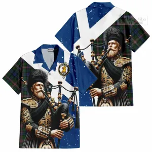 Allison Tartan Short Sleeve Button Shirt with Family Crest Scottish Bagpiper Vibes