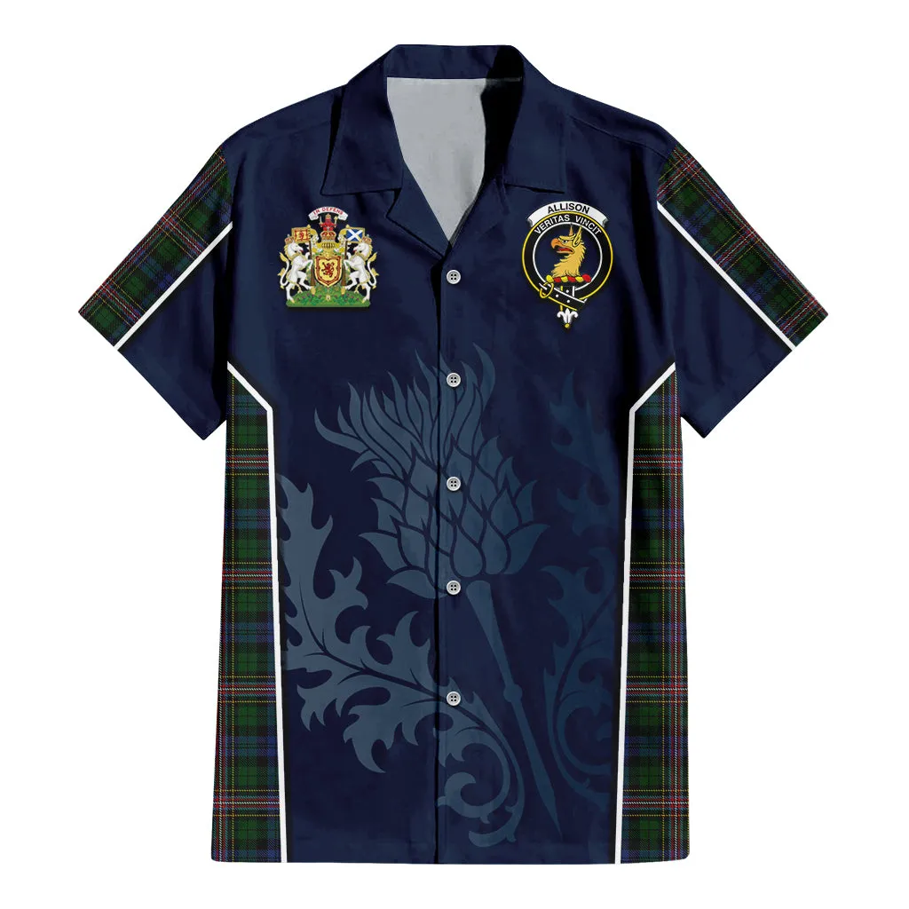 Allison Tartan Short Sleeve Button Up Shirt with Family Crest and Scottish Thistle Vibes Sport Style