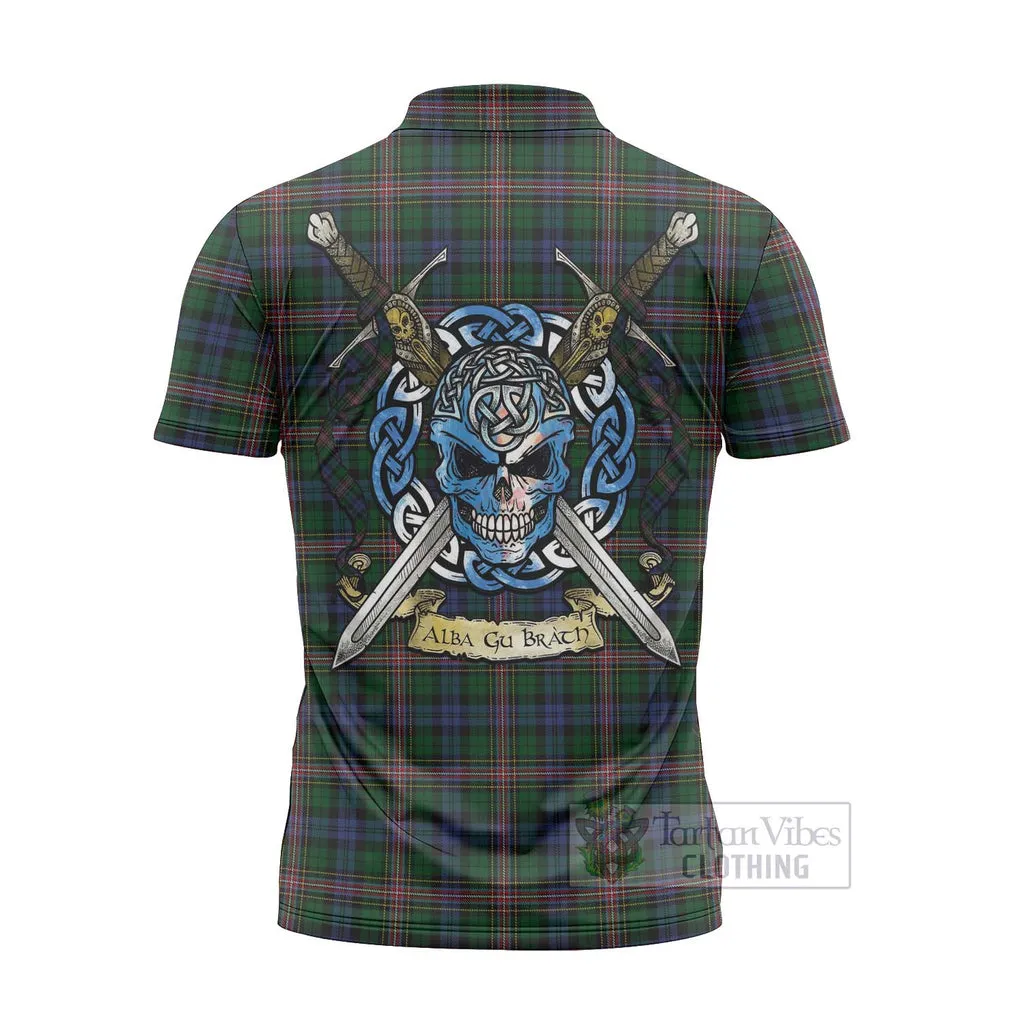 Allison Tartan Zipper Polo Shirt with Family Crest Celtic Skull Style