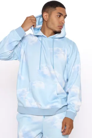 Allover Cloud Print Pullover Hoodie - Blue/combo