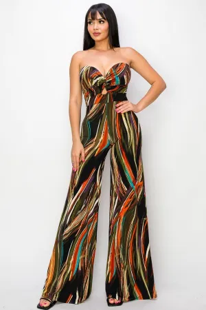 Allover Print Twist Front Wide Leg Jumpsuit