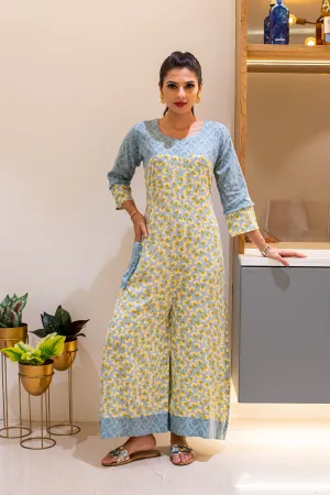 ALLOY- Blue Floral Jumpsuit With Side Patch Pocket.