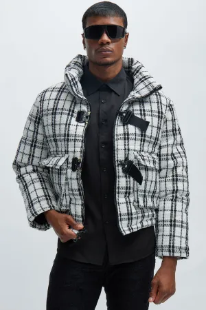 Allston Boucle Buckle Puffer - Black/White