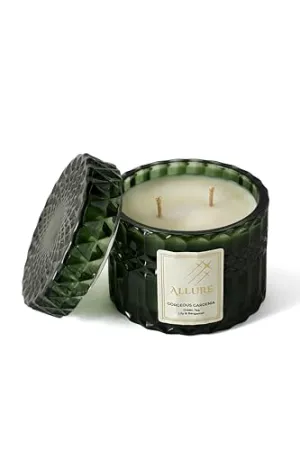 Allure Living Gorgeous Gardenia Green Tea Lily & Bergamot Candles | 2 Wick Candle |Up to 30 Hours Burning Time | Natural Soy Wax | Aromatherapy Aesthetic Scented Candle |Pack of 2