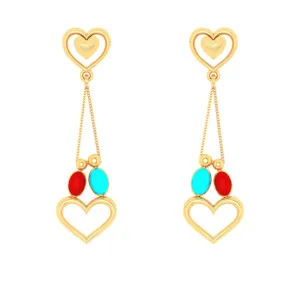 Alluring 22k Gold Twin Birds And Hearts Designer Dangler Earrings From Goldlites Collection