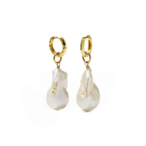 Alluring Baroque Pearl Hoop Earrings in 14kt Gold Over Sterling Silver