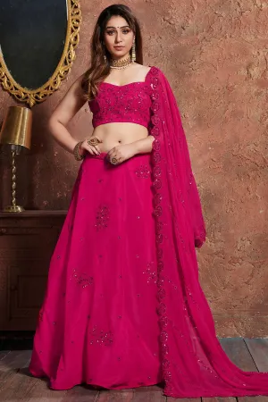 Alluring Pink Sequins Embroidered Georgette Wedding Lehenga Choli