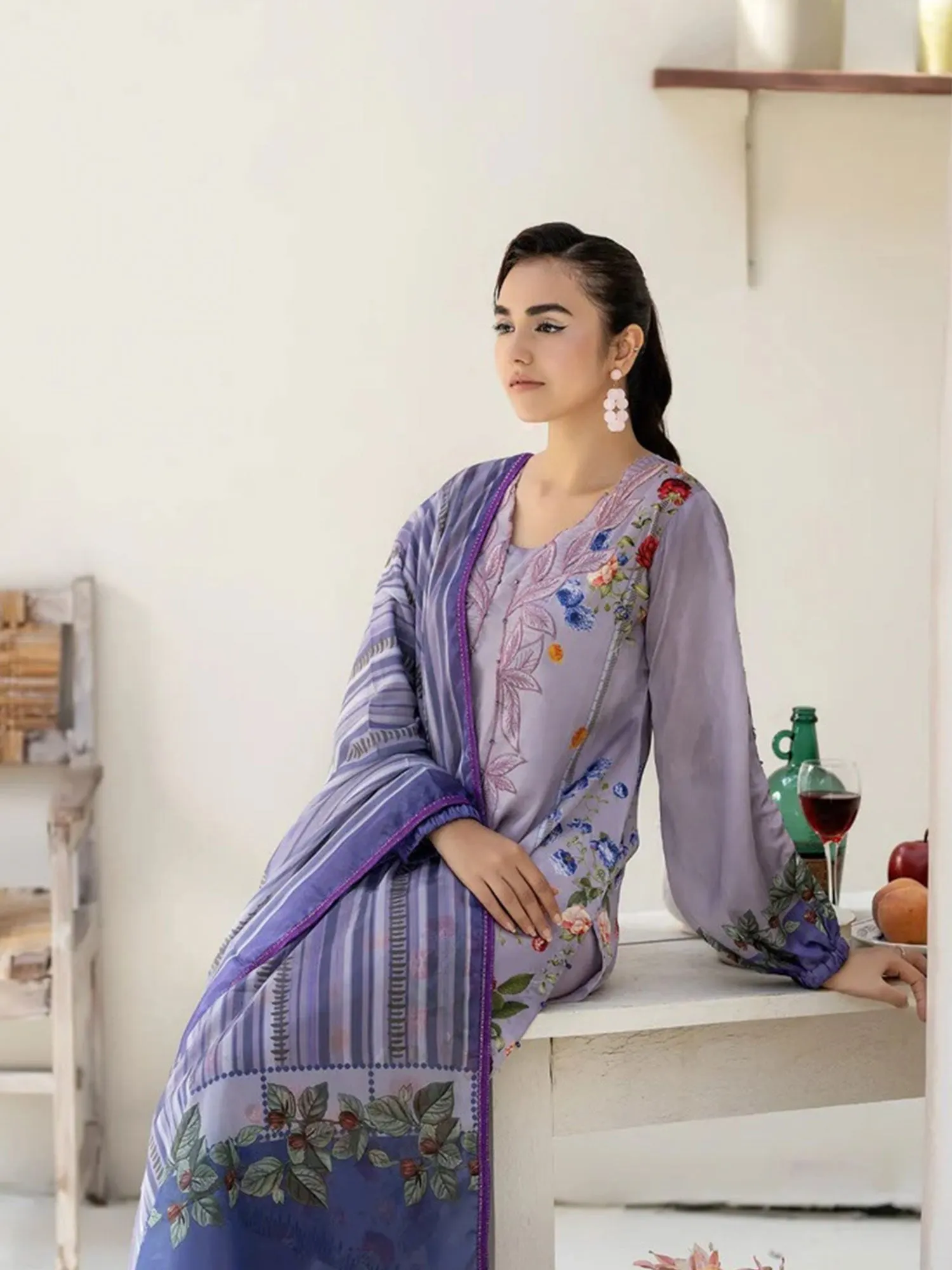 Ally's Lilac Shamoz Silk Embroidered 3-Piece Suit (DGP-239)