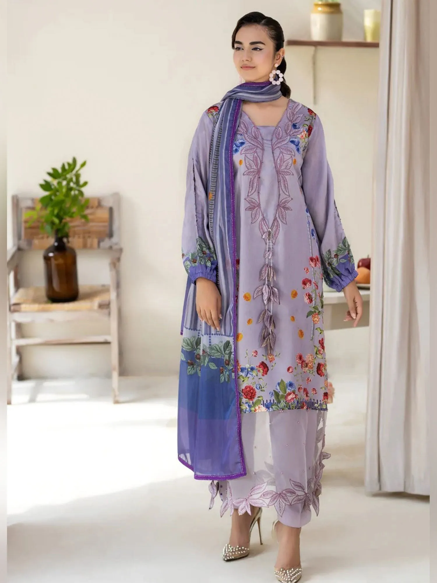 Ally's Lilac Shamoz Silk Embroidered 3-Piece Suit (DGP-239)