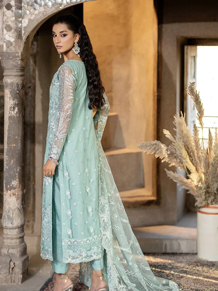 Ally's Mint Green Embroidered Net 3-Piece Suit (AL-3653)