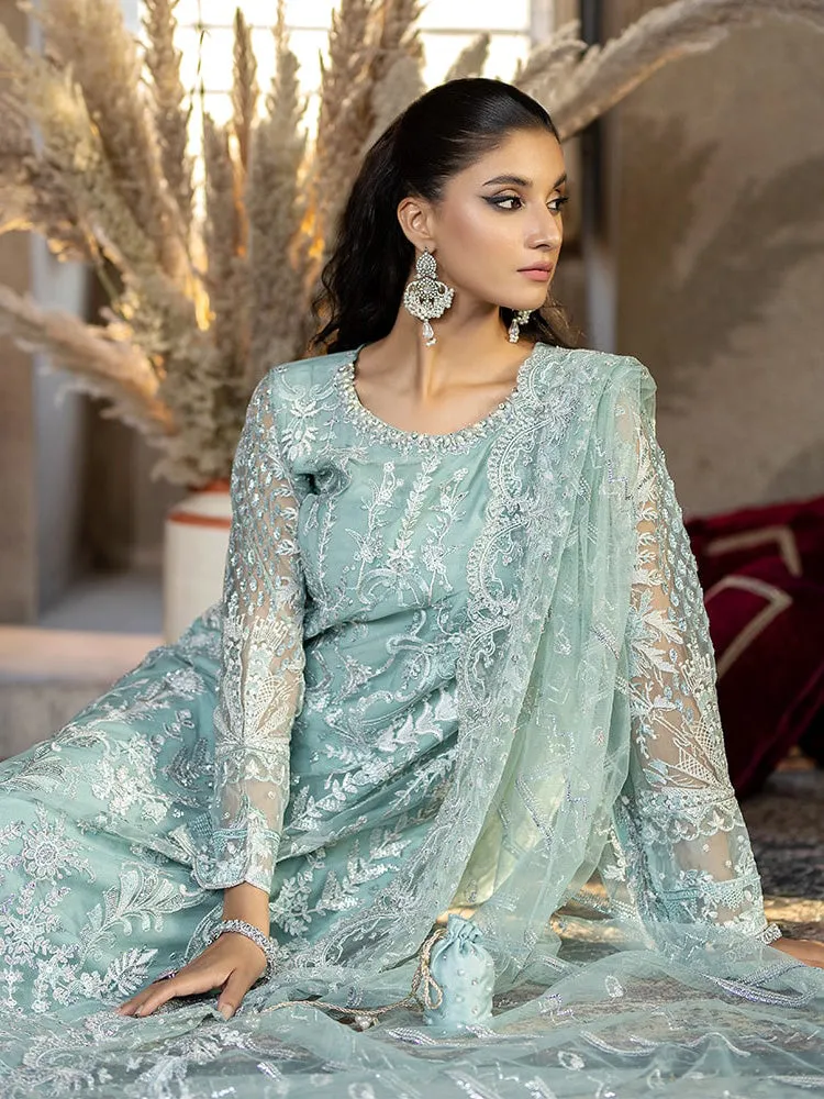 Ally's Mint Green Embroidered Net 3-Piece Suit (AL-3653)