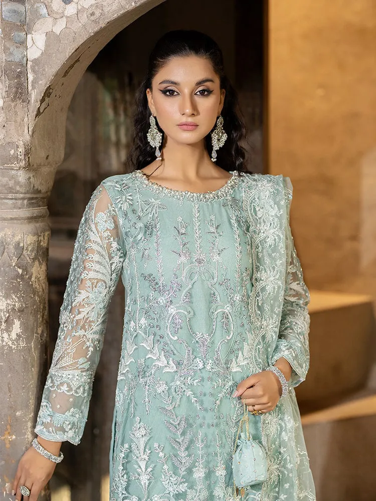 Ally's Mint Green Embroidered Net 3-Piece Suit (AL-3653)