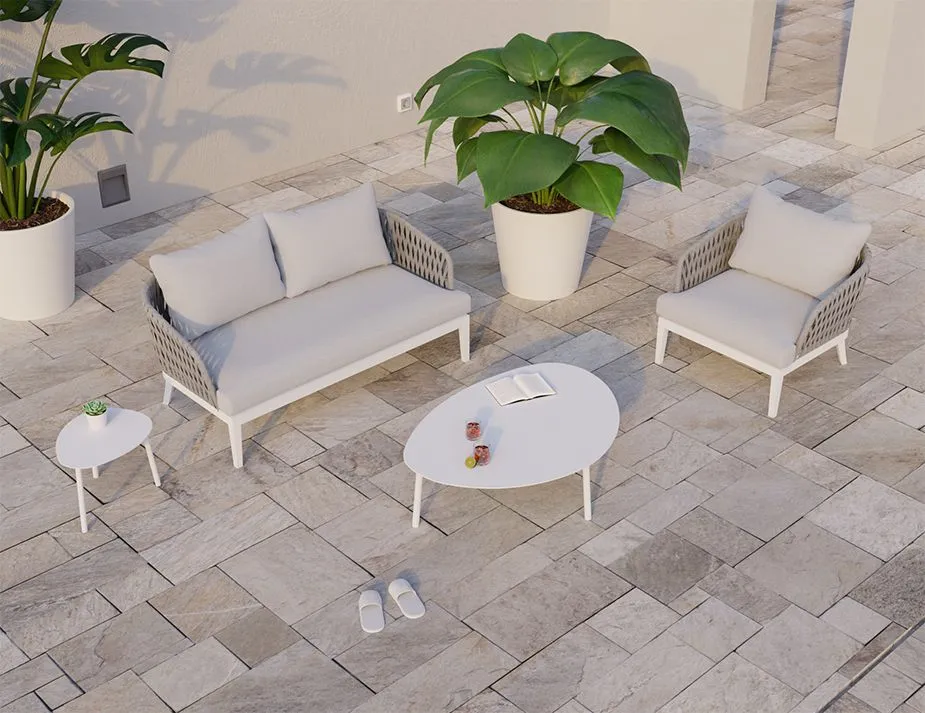 Alma Lounge Chair - Outdoor - Single - White - Light Grey Cushion