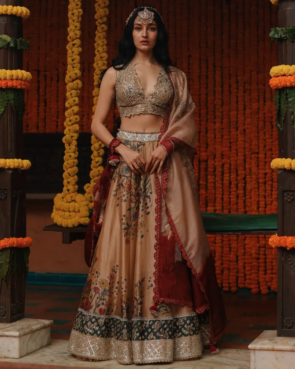 Almond Aj Kalam Lehenga Set