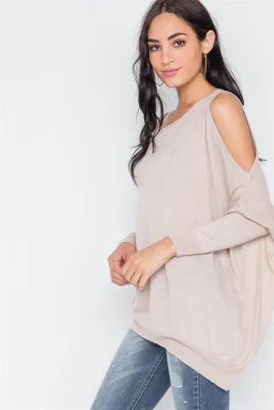 Almond Asymmetrical Hem Seamed Sweater