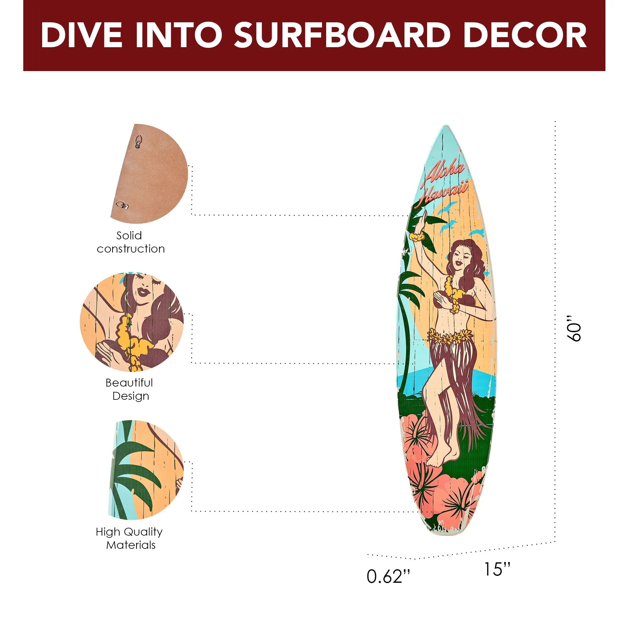 Aloha Hawaii Surfboard Plaque Wall Sign