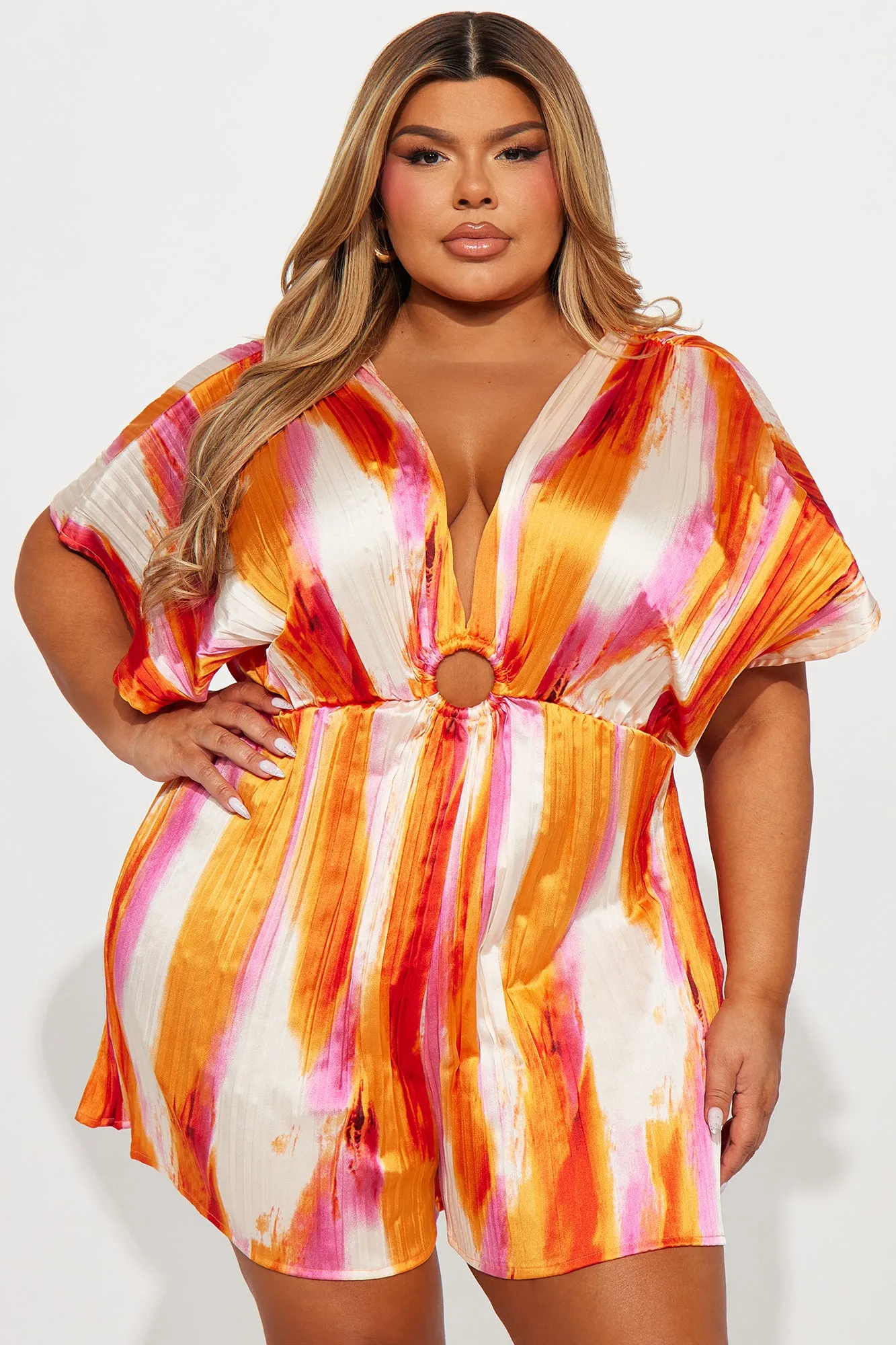 Aloha Satin Jumpsuit - Orange/combo