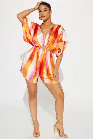 Aloha Satin Jumpsuit - Orange/combo