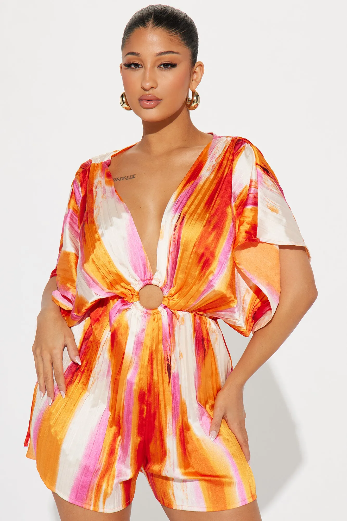 Aloha Satin Jumpsuit - Orange/combo