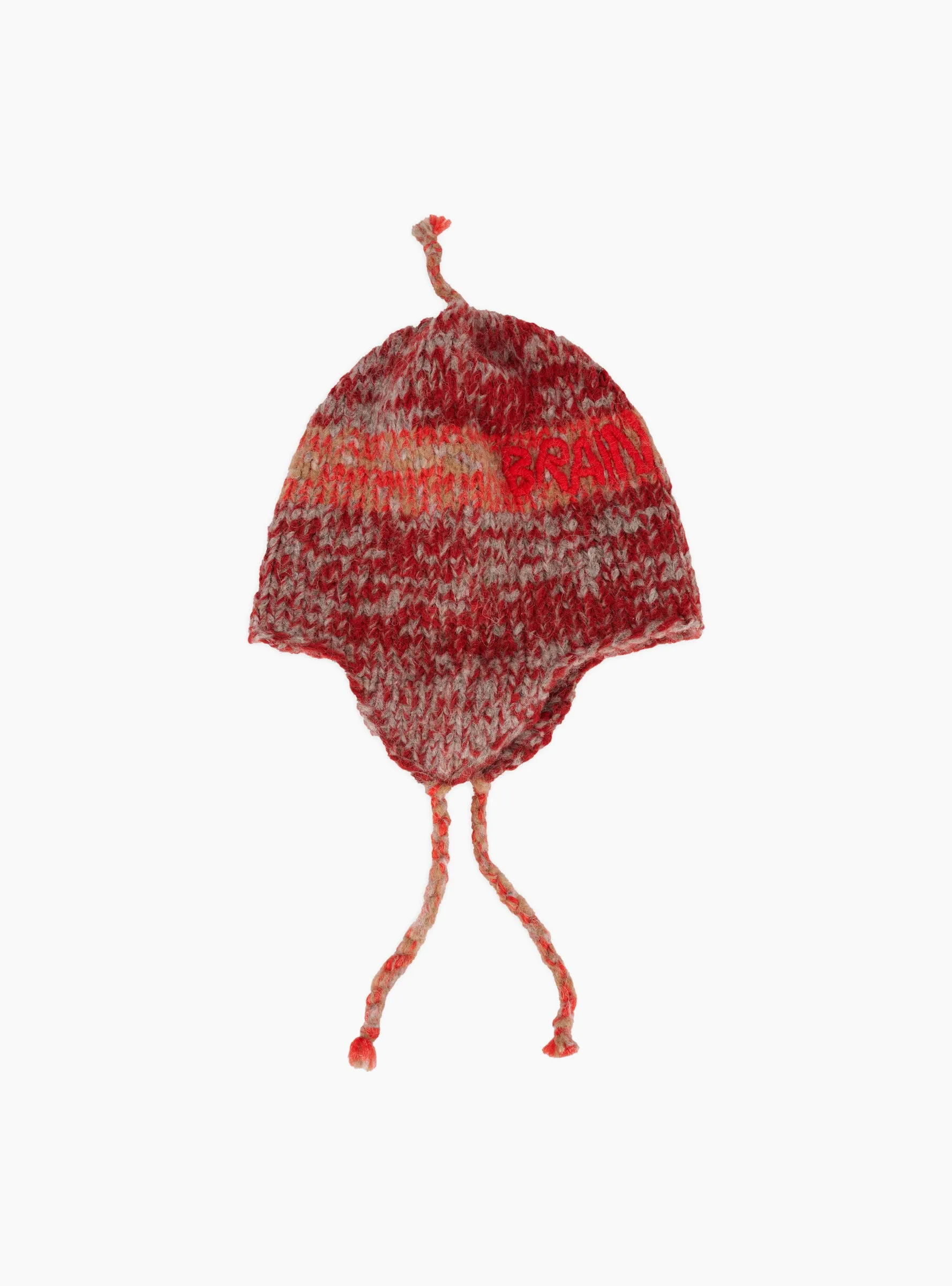 Alpaca Knit Ear Flap Beanie Red Multi