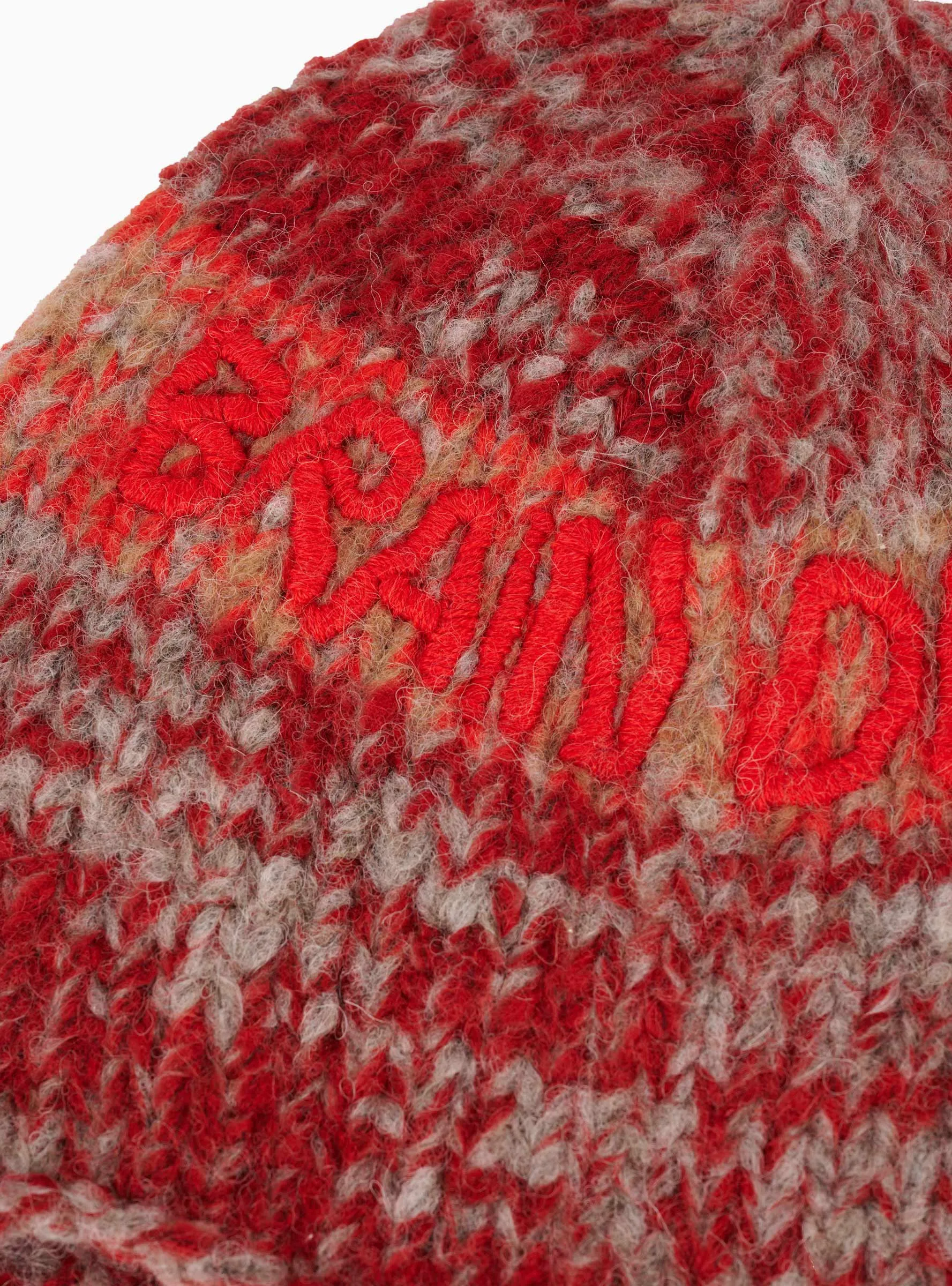 Alpaca Knit Ear Flap Beanie Red Multi